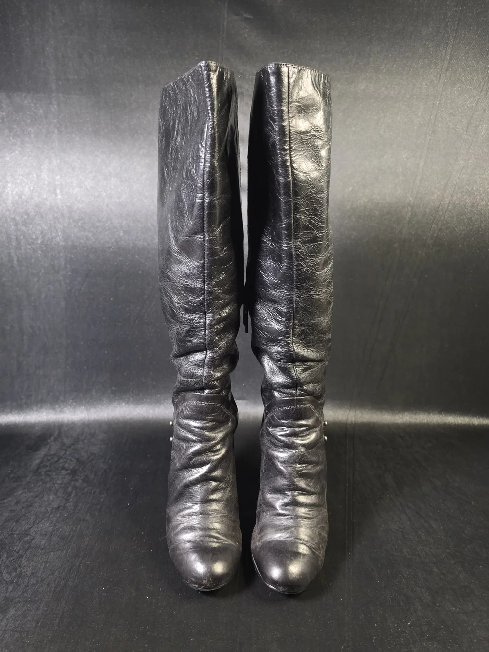 Nine West Womens Size 8 M Black Leather Knee High Boots High Heel Tall Boots